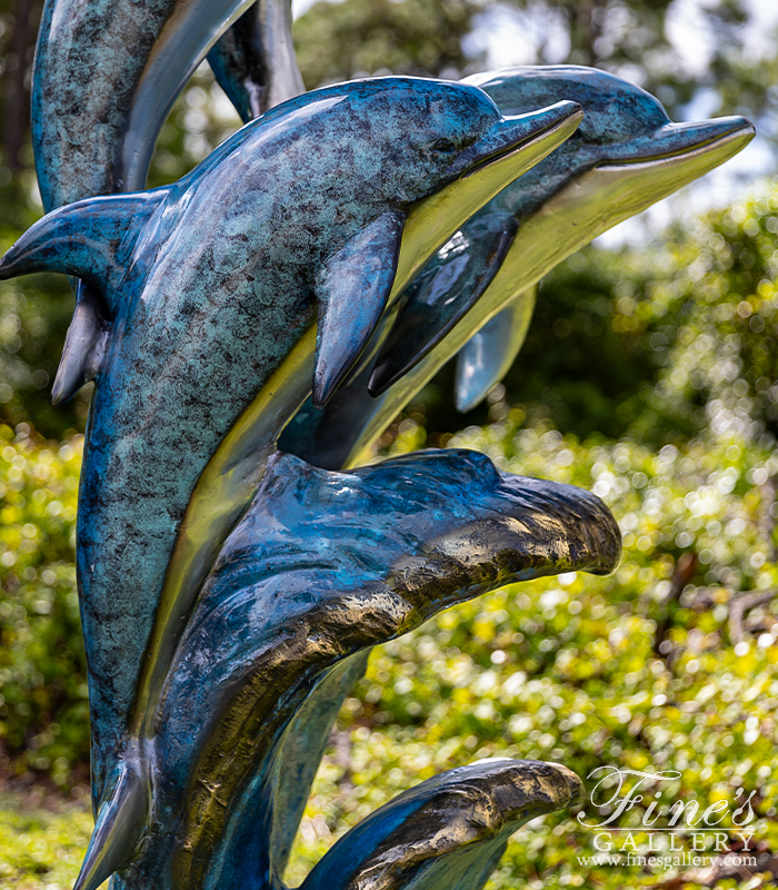 Bronze Fountains  - 93 Inch Tall 5 Jumping Dolphins Fountain - BF-908